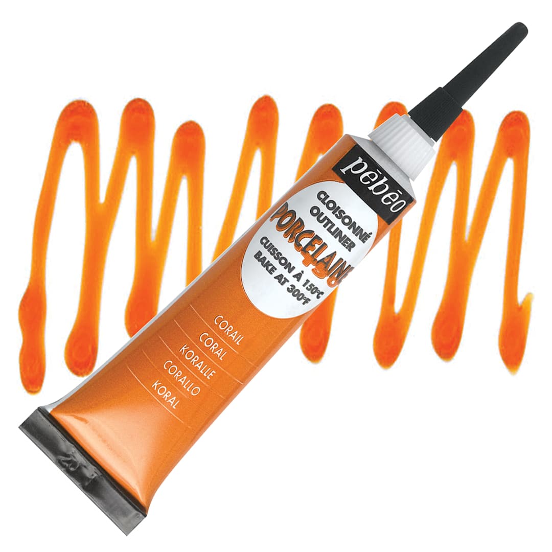 Open in modal - Pebeo Porcelaine 150 Outliner - Coral, 20 ml tube and swatch
