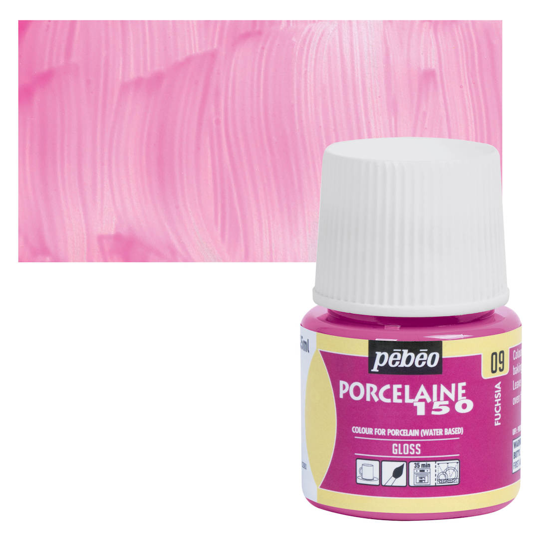 Open in modal - Pebeo Porcelaine 150 Paint - Fuschia, Transparent, 45 ml bottle and swatch