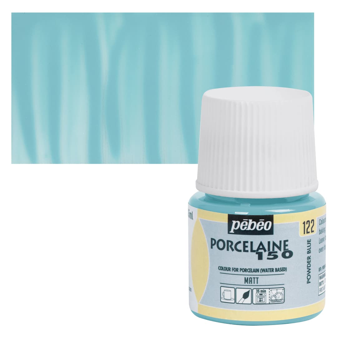 Open in modal - Pebeo Porcelaine 150 Paint - Chalk Powder Blue, 45 ml bottle and swatch