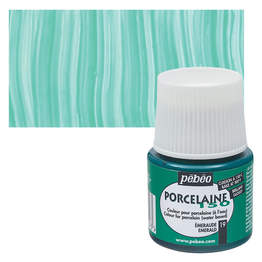 Open in modal - Pebeo Porcelaine 150 Paint - Emerald, Transparent, 45 ml bottle and swatch