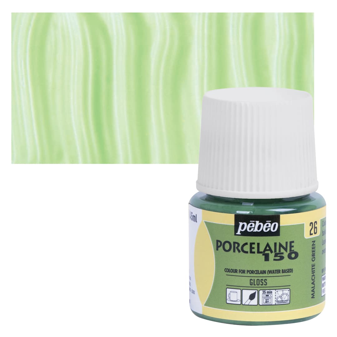 Open in modal - Pebeo Porcelaine 150 Paint - Malachite, Transparent, 45 ml bottle and swatch