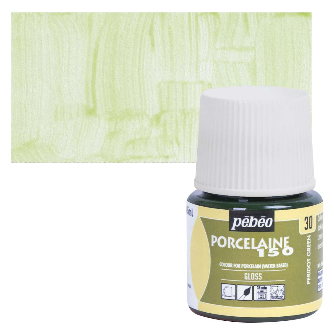 Open in modal - Pebeo Porcelaine 150 Paint - Peridot, Transparent, 45 ml bottle and swatch