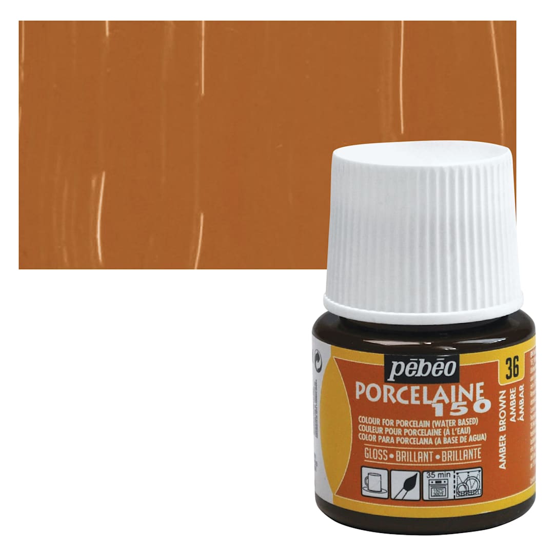Open in modal - Pebeo Porcelaine 150 Paint - Amber, Transparent, 45 ml bottle bottle and swatch