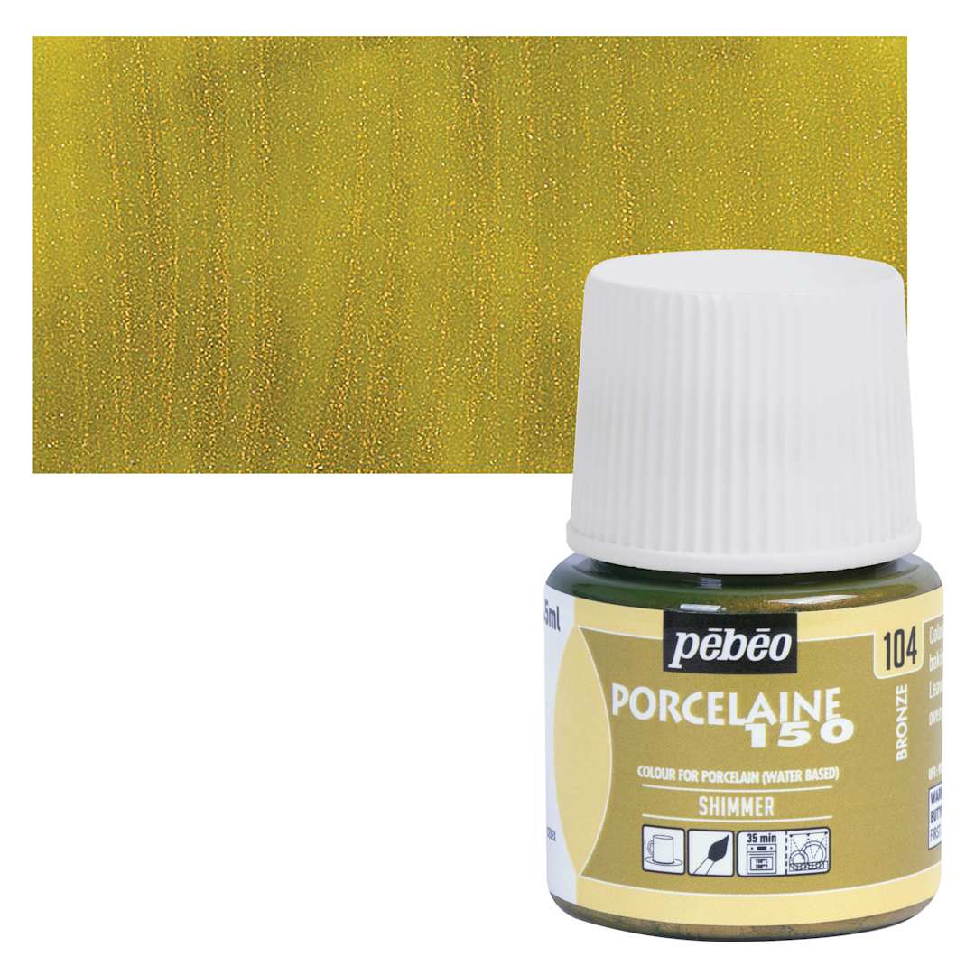 Open in modal - Pebeo Porcelaine 150 Paint - Shimmer Bronze, Shimmer Opaque, 45 ml bottle and swatch