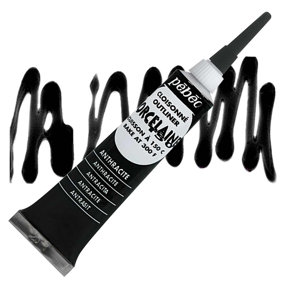 Open in modal - Pebeo Porcelaine 150 Outliner - Anthracite, 20 ml tube and swatch