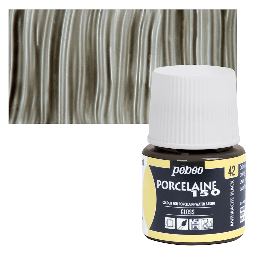 Open in modal - Pebeo Porcelaine 150 Paint - Anthracite, Transparent, 45 ml bottle and swatch