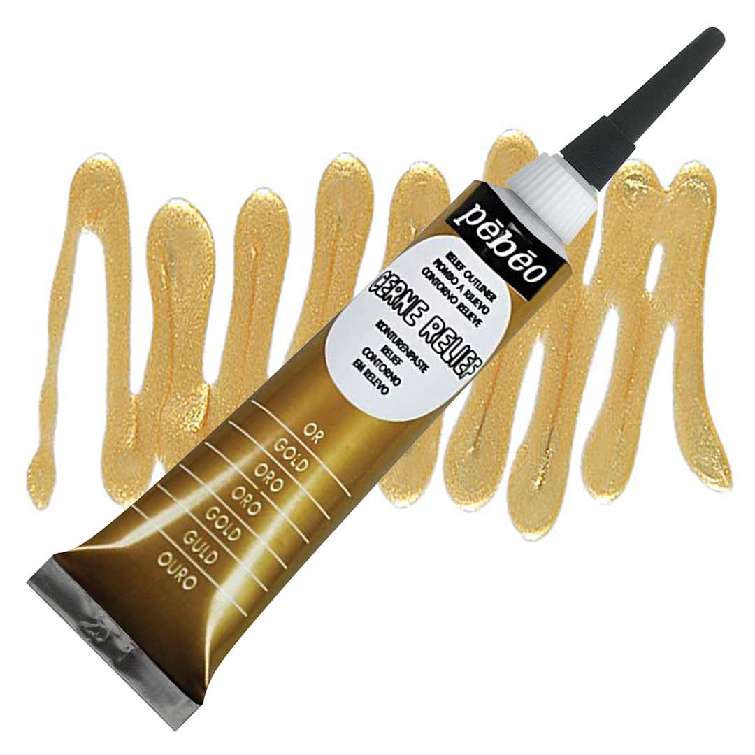 Open in modal - Pebeo Porcelaine 150 Outliner - Gold, 20 ml tube and swatch