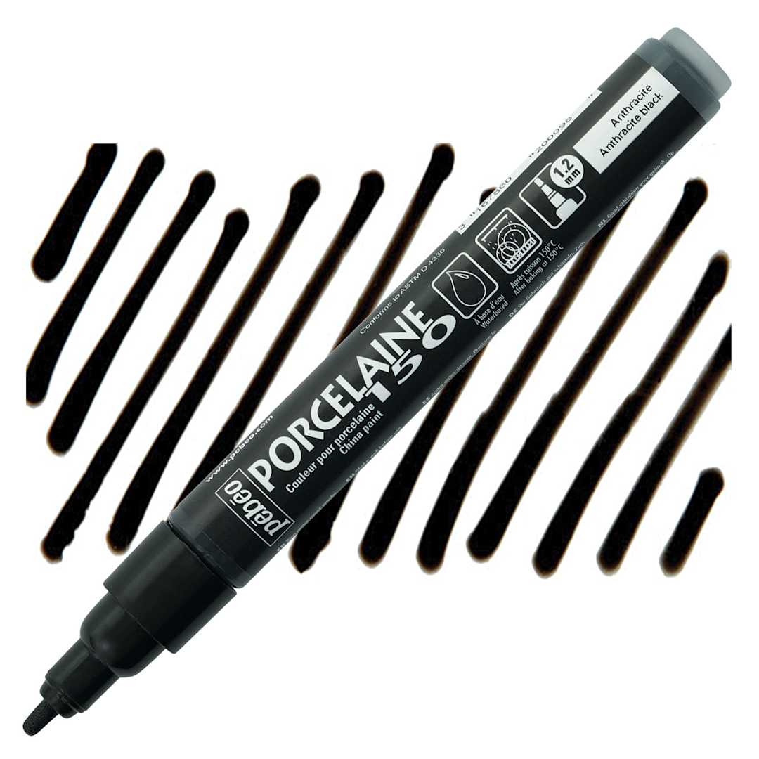 Open in modal - Pebeo Porcelaine 150 Paint Marker - Anthracite Black, Broad marker and swatch