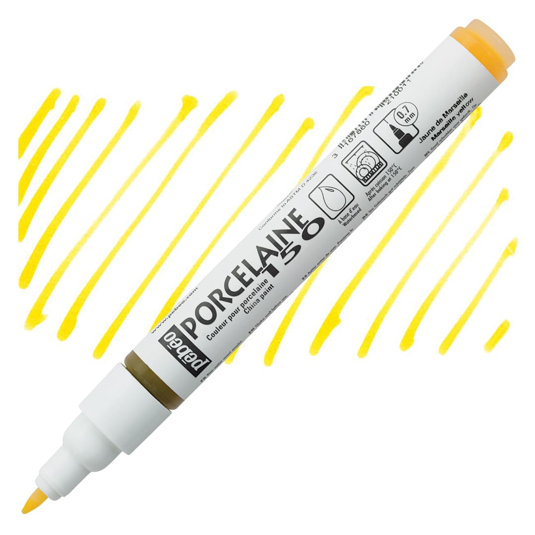 Open in modal - Pebeo Porcelaine 150 Paint Marker - Marseille Yellow, Fine Point marker and swatch