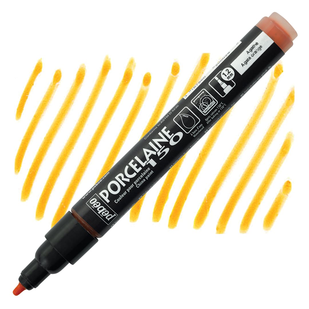 Open in modal - Pebeo Porcelaine 150 Paint Marker - Agate Orange, Broad marker and swatch