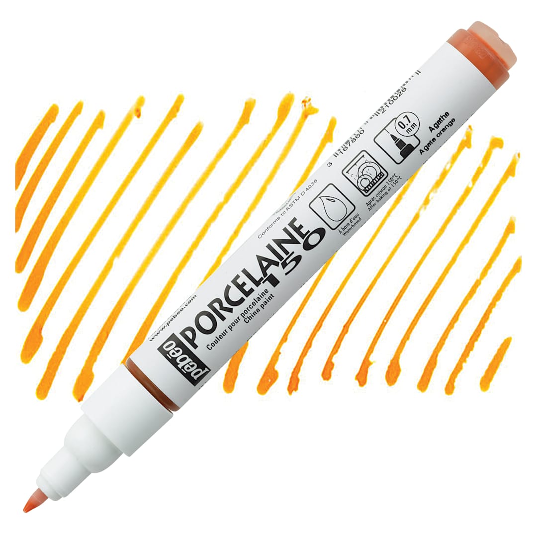 Open in modal - Pebeo Porcelaine 150 Paint Marker - Agate Orange, Fine Point marker and swatch