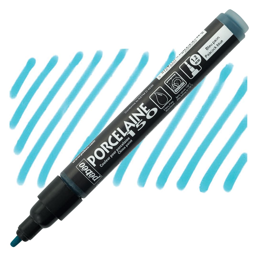 Open in modal - Pebeo Porcelaine 150 Paint Marker - Peacock Blue, Broad marker and swatch