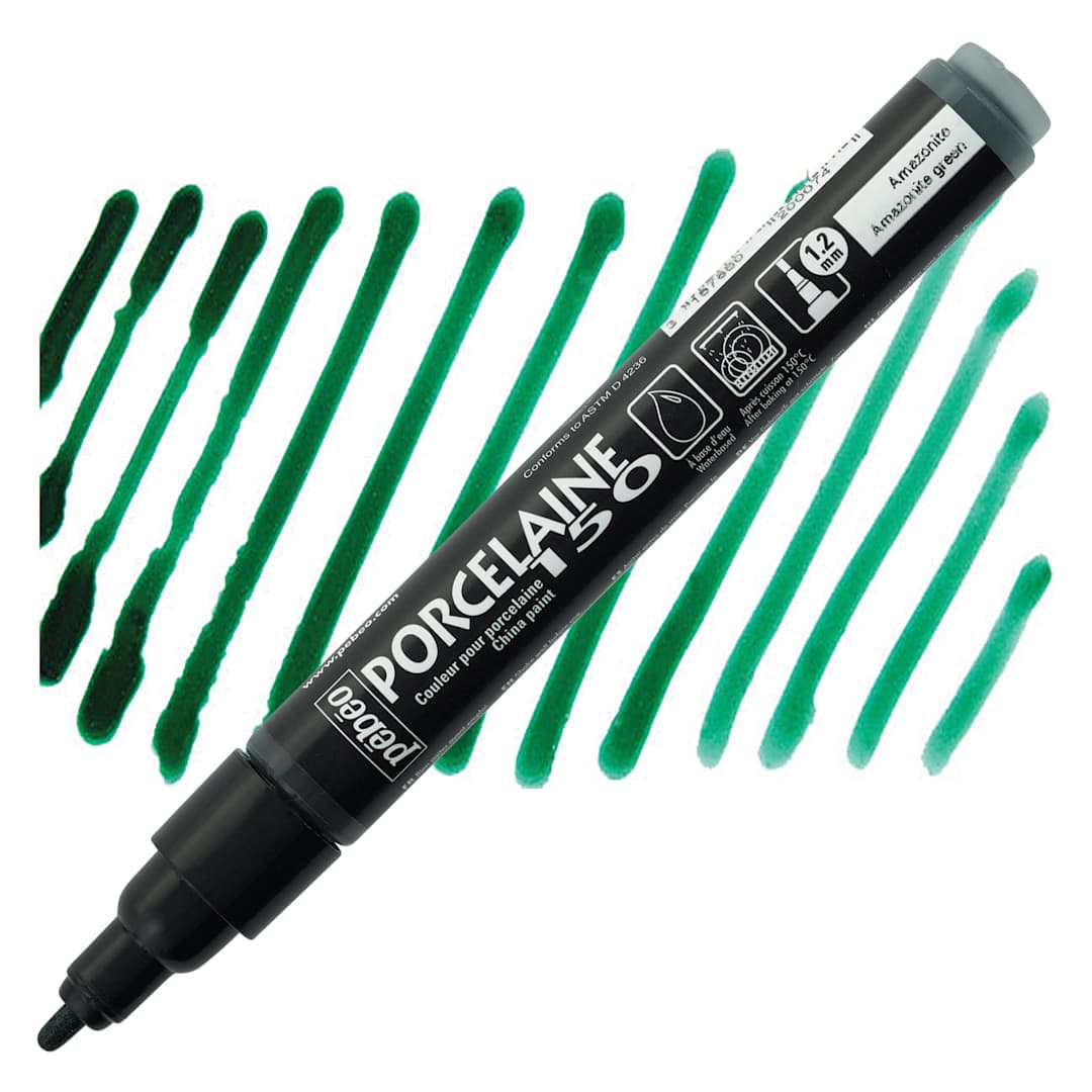 Open in modal - Pebeo Porcelaine 150 Paint Marker - Amazonite Green, Broad marker and swatch
