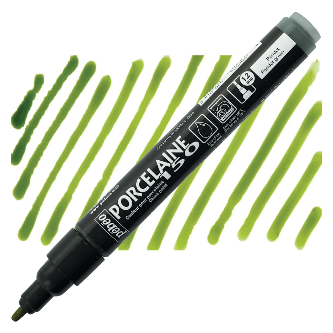 Open in modal - Pebeo Porcelaine 150 Paint Marker - Peridot Green, Broad marker and swatch