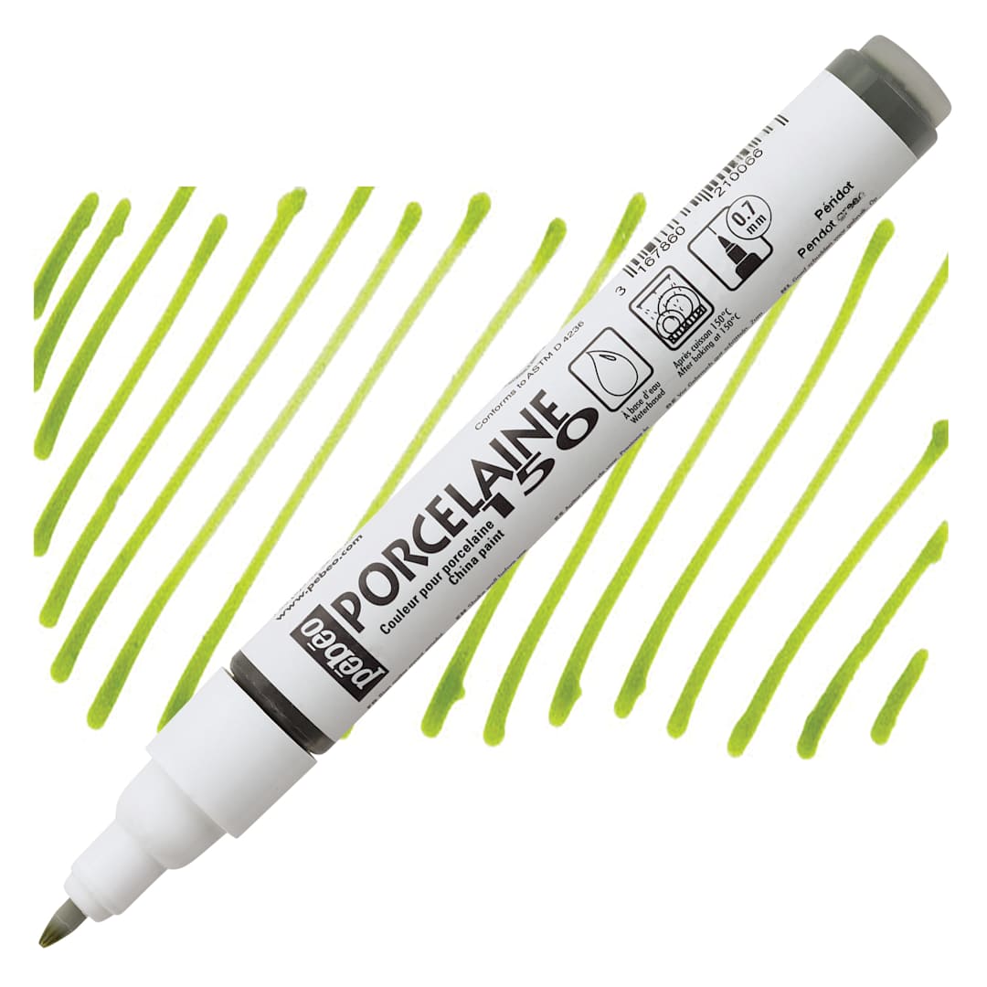 Open in modal - Pebeo Porcelaine 150 Paint Marker - Peridot Green, Fine Point marker and swatch