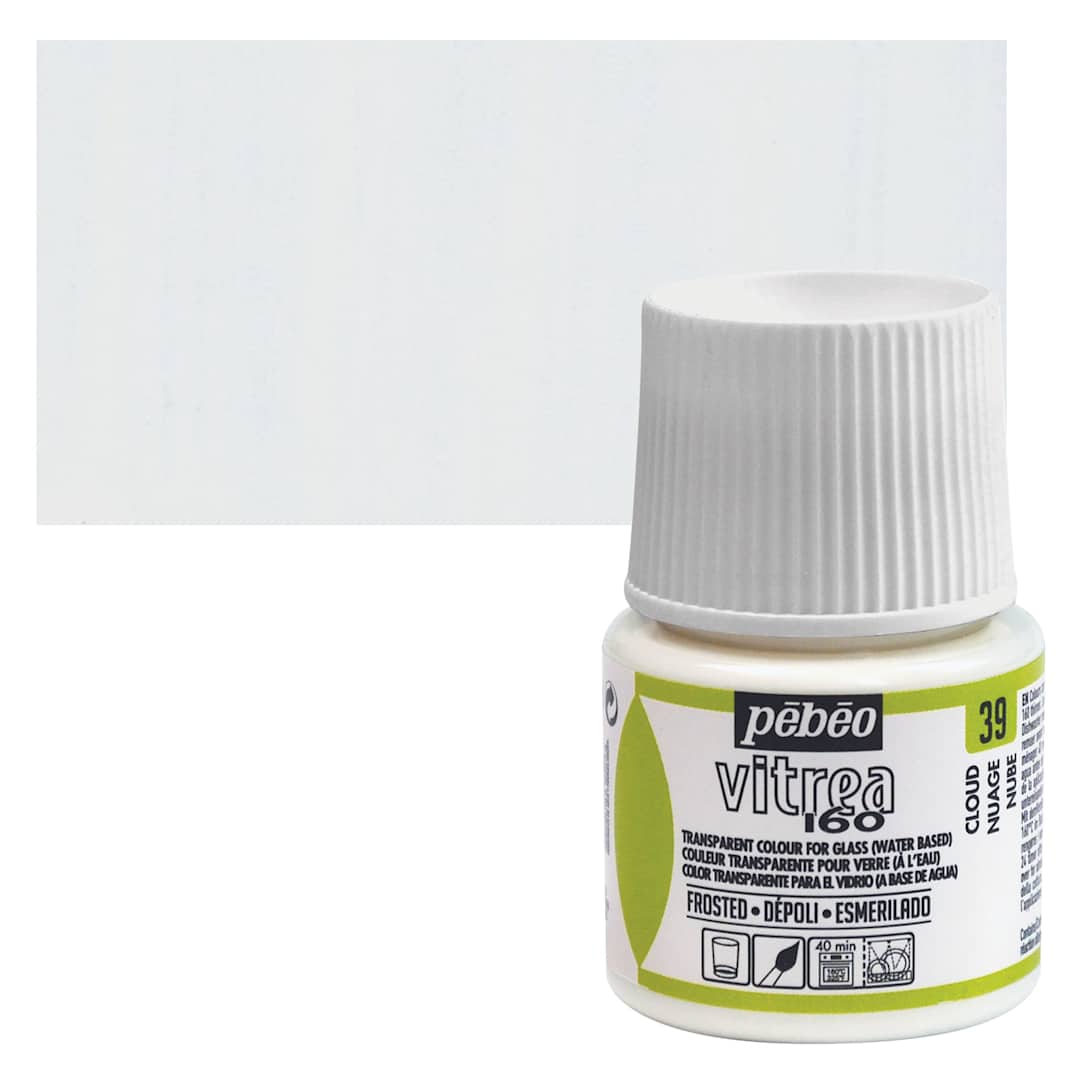 Open in modal - Pebeo Vitrea 160 Glass Paint - Cloud White, Frosted, 45 ml bottle and swatch