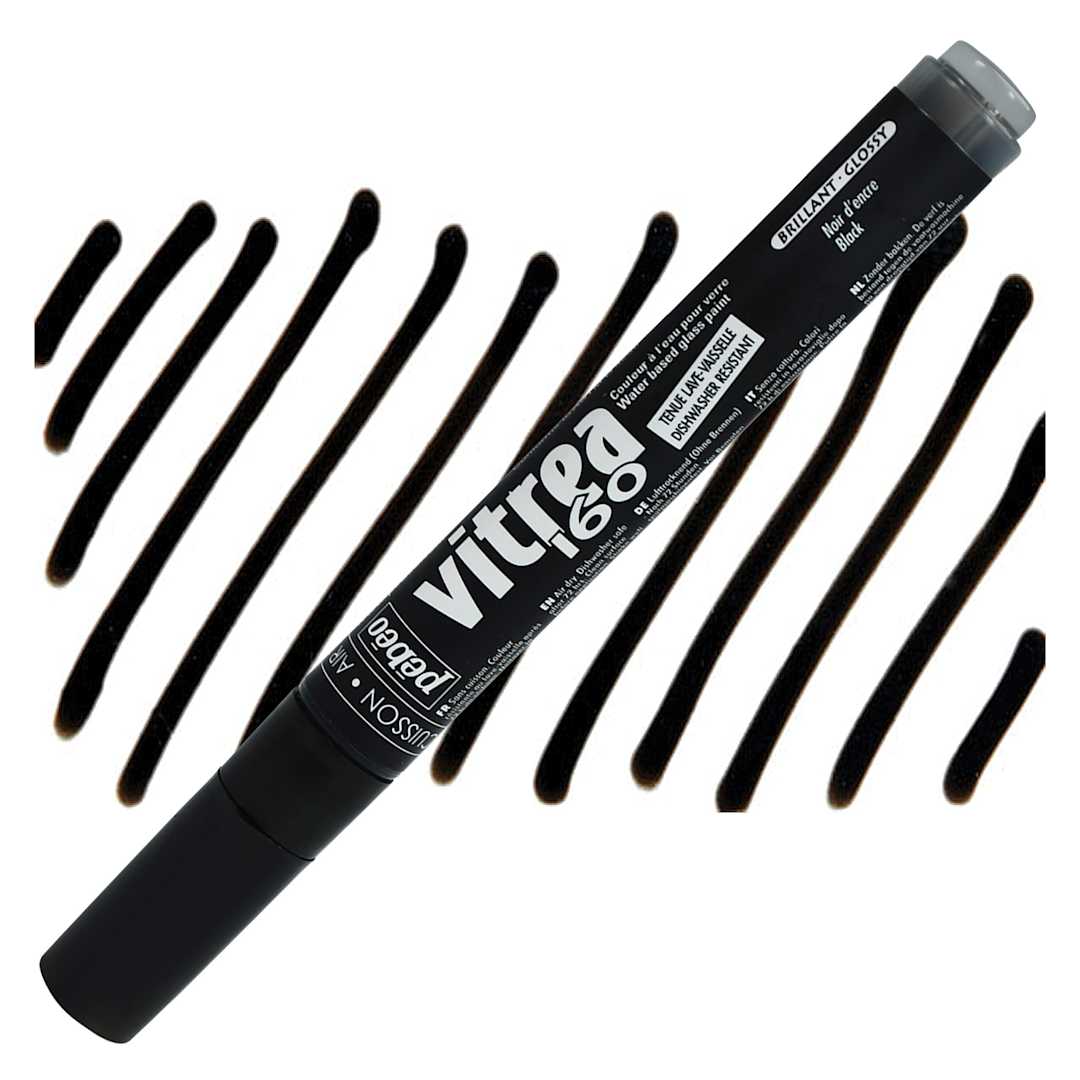 Open in modal - Pebeo Vitrea 160 Paint Marker - Ink Black, Glossy and swatch