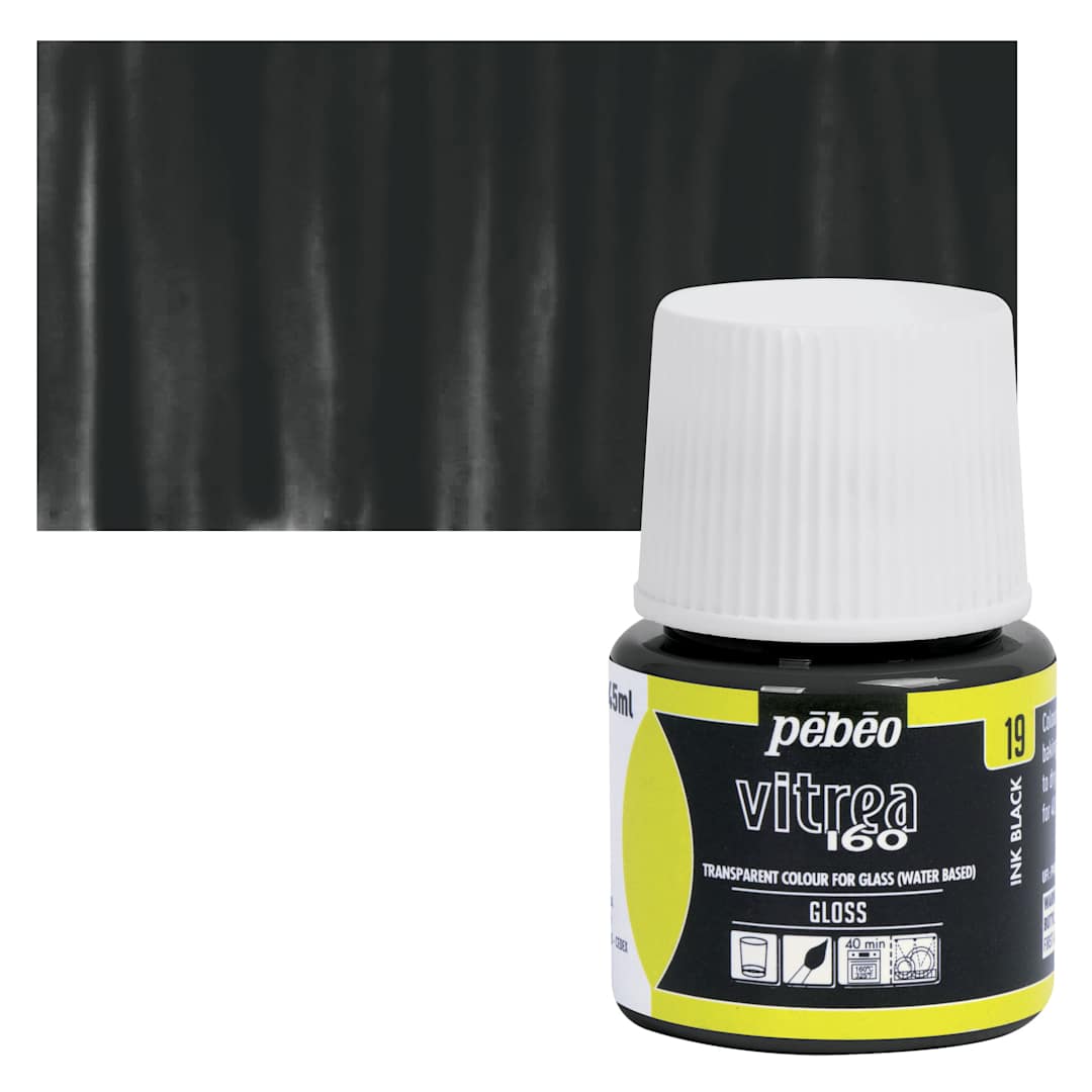 Open in modal - Pebeo Vitrea 160 Glass Paint - Ink Black, Glossy, 45 ml bottle and swatch
