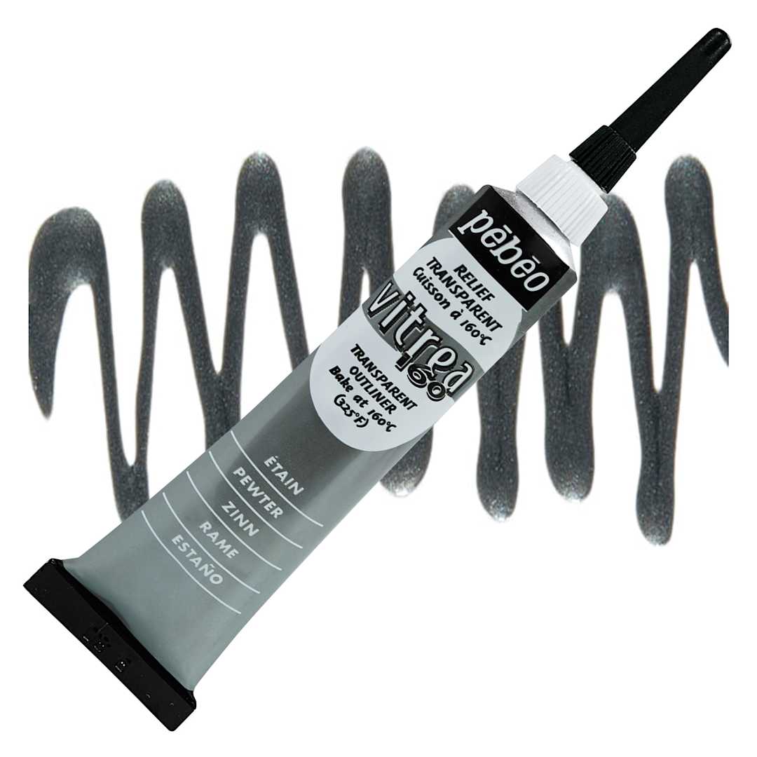 Open in modal - Pebeo Vitrea 160 Outliner - Pewter, Outliner, 20 ml tube and swatch
