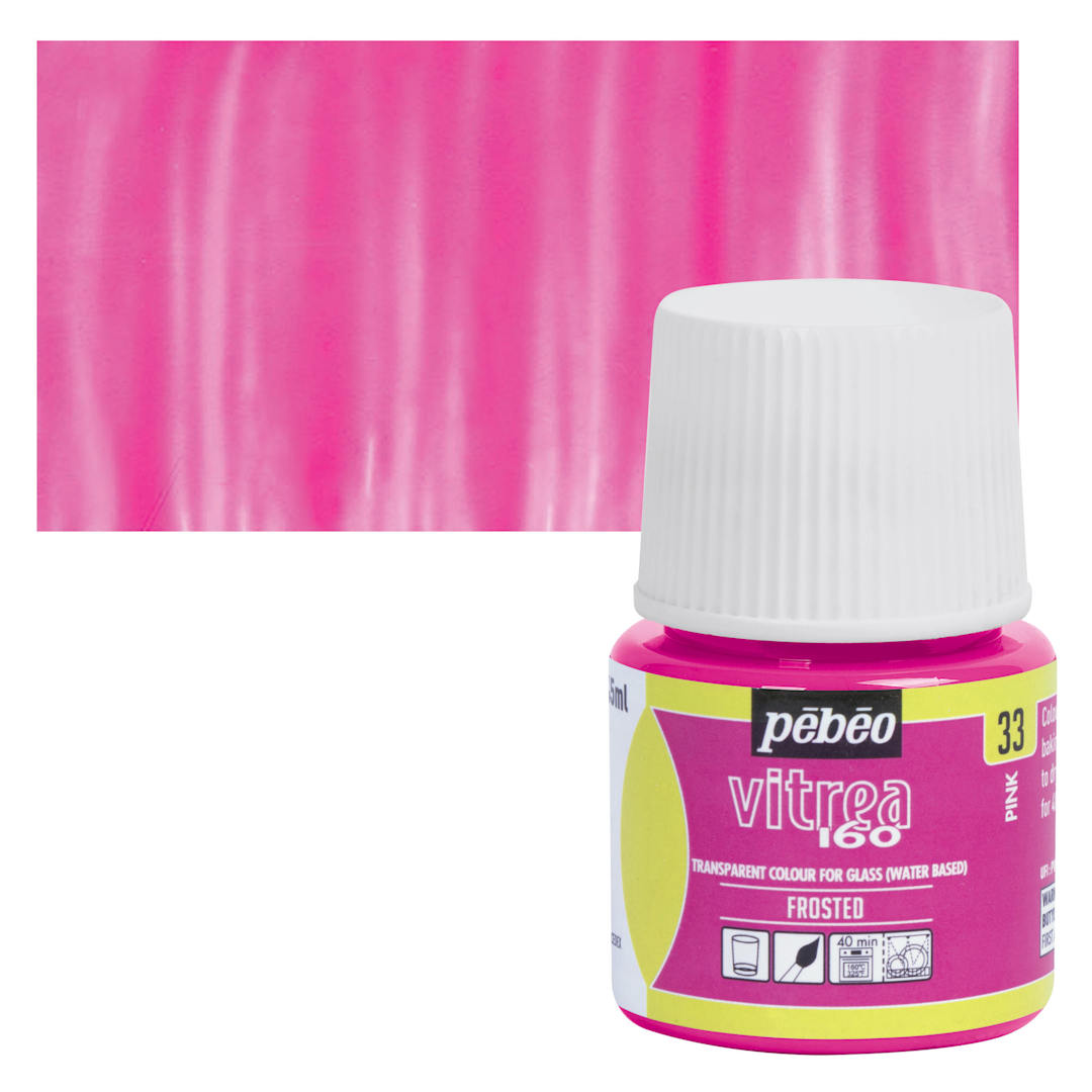 Open in modal - Pebeo Vitrea 160 Glass Paint - Pink, Frosted, 45 ml bottle and swatch