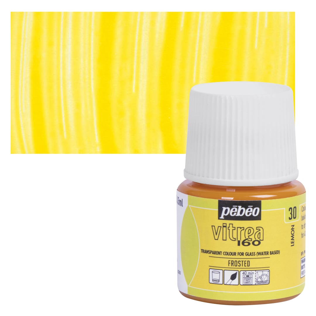 Open in modal - Pebeo Vitrea 160 Glass Paint - Lemon, Frosted, 45 ml bottle and swatch