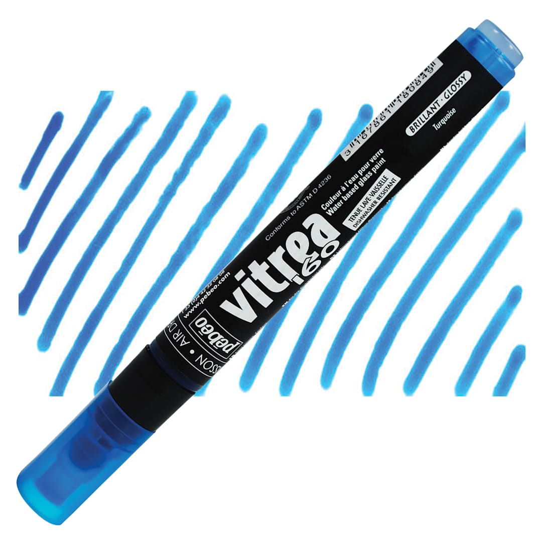 Open in modal - Pebeo Vitrea 160 Paint Marker - Turquoise, Glossy marker and swatch