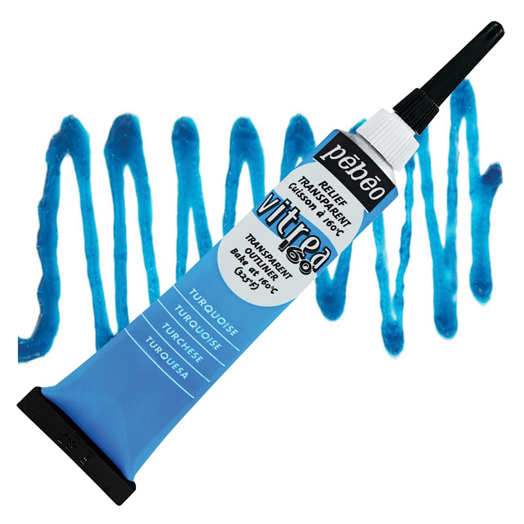 Open in modal - Pebeo Vitrea 160 Outliner - Turquoise, Outliner, 20 ml tube and swatch