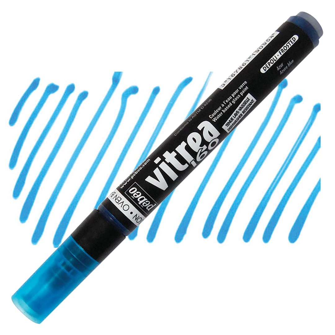 Open in modal - Pebeo Vitrea 160 Paint Marker - Azure, Frosted marker and swatch