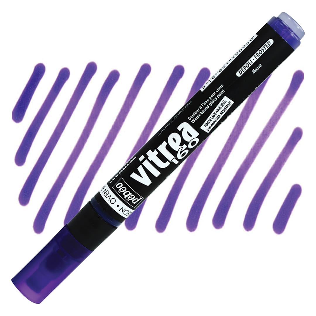 Open in modal - Pebeo Vitrea 160 Paint Marker - Mauve, Frosted marker and swatch