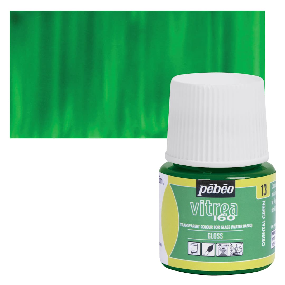 Open in modal - Pebeo Vitrea 160 Glass Paint - Oriental Green, Glossy, 45 ml bottle and swatch