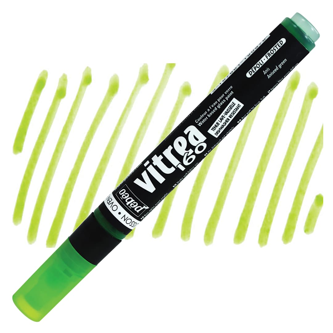 Open in modal - Pebeo Vitrea 160 Paint Marker - Aniseed Green, Frosted marker and swatch