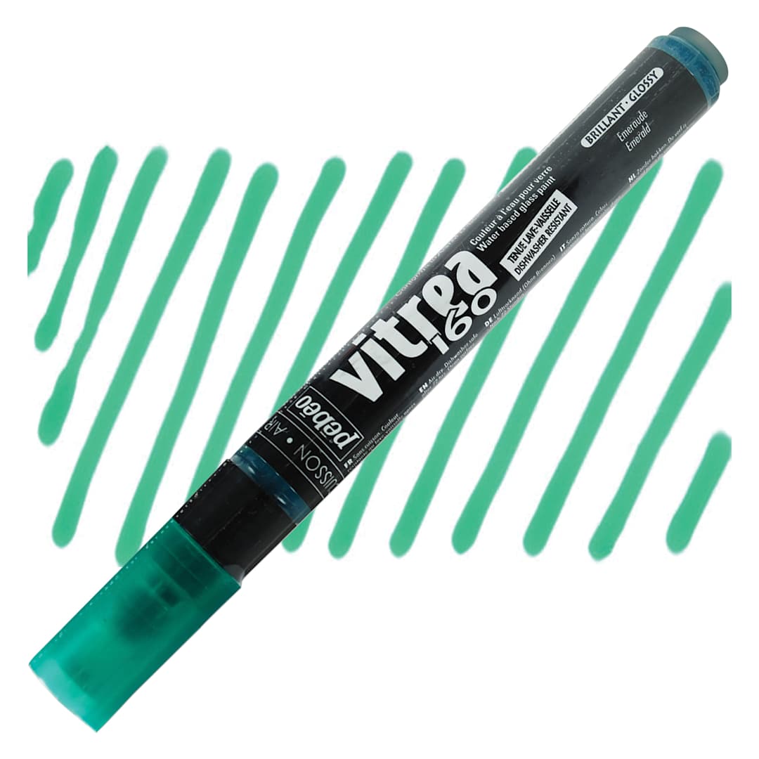 Open in modal - Pebeo Vitrea 160 Paint Marker - Emerald, Glossy marker and swatch