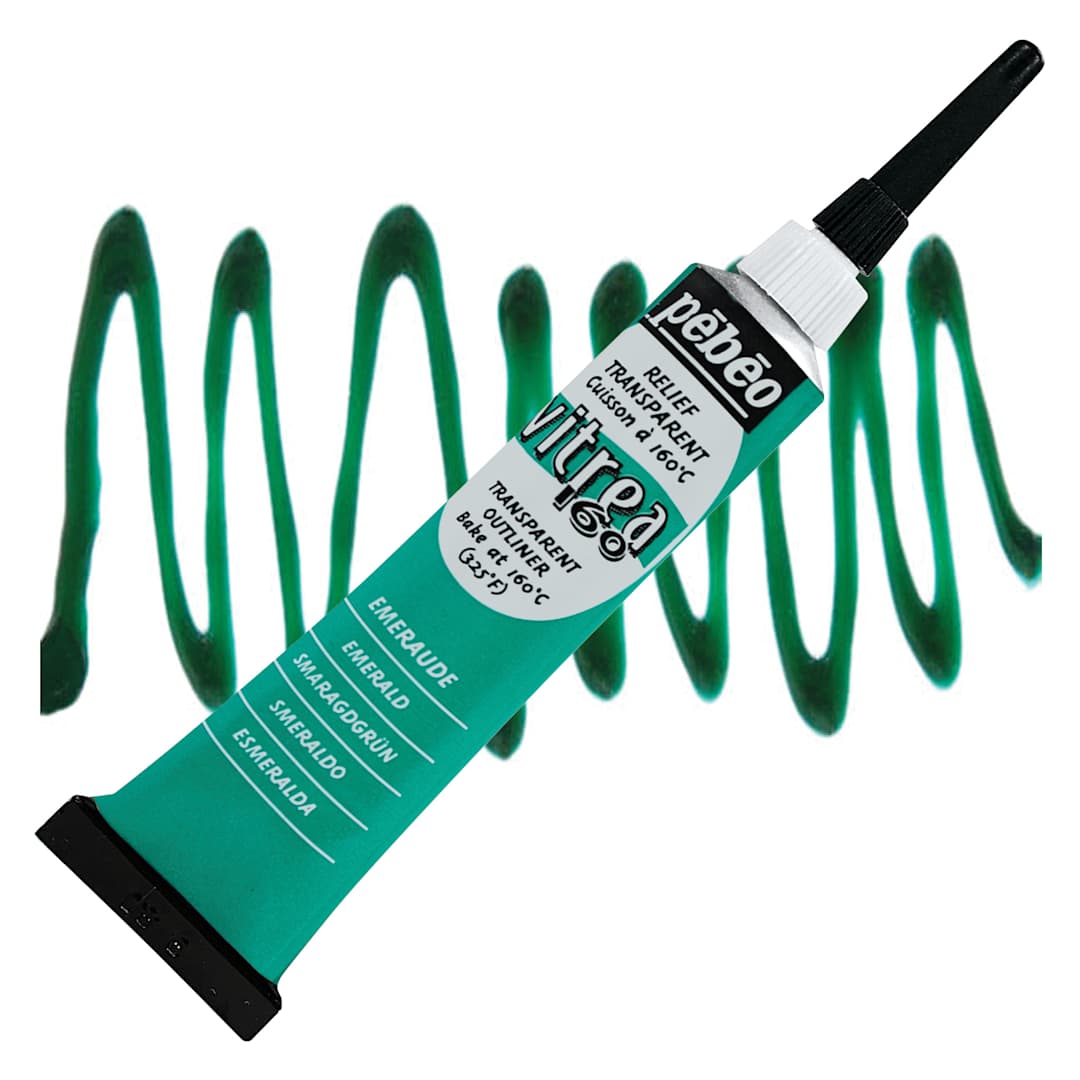 Open in modal - Pebeo Vitrea 160 Outliner - Emerald, Outliner, 20 ml tube and swatch