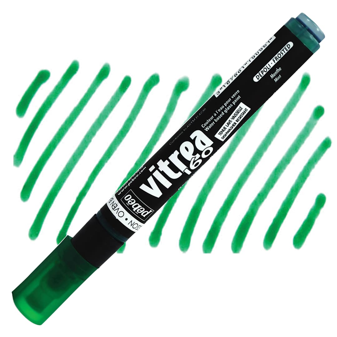 Open in modal - Pebeo Vitrea 160 Paint Marker - Mint, Frosted marker and swatch