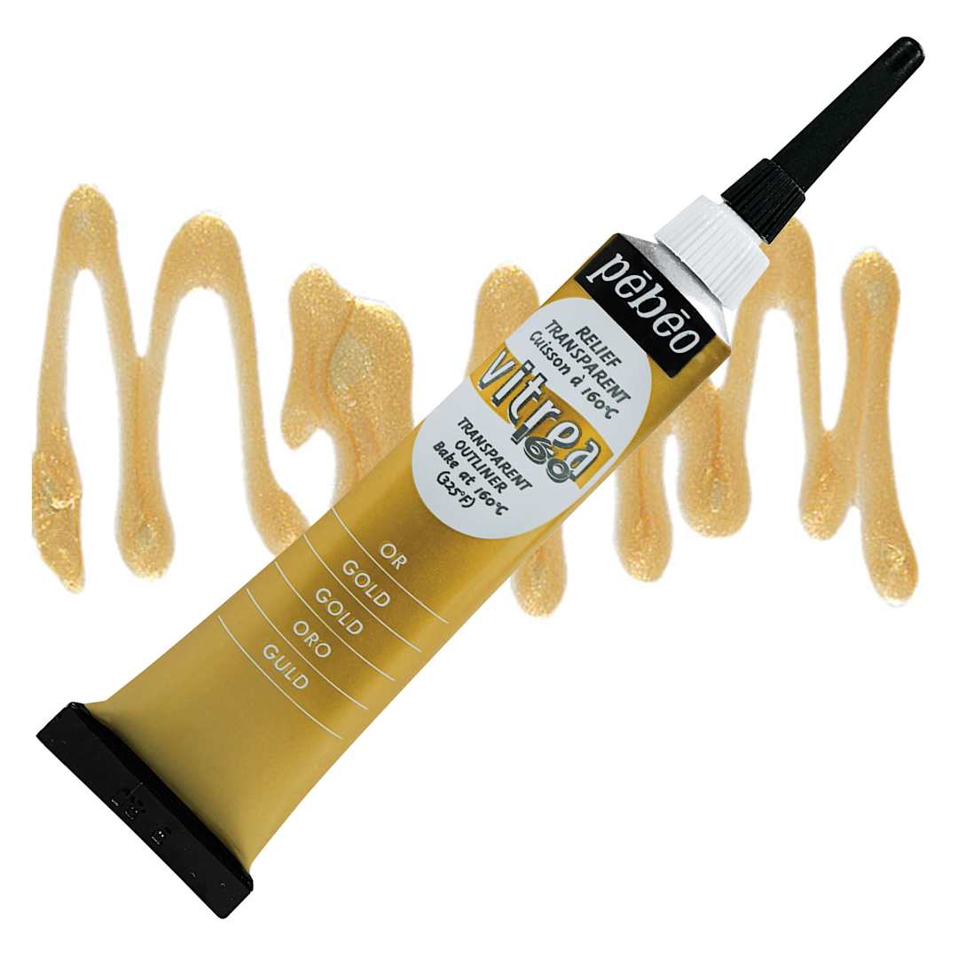 Open in modal - Pebeo Vitrea 160 Outliner - Gold, Outliner, 20 ml tube and swatch