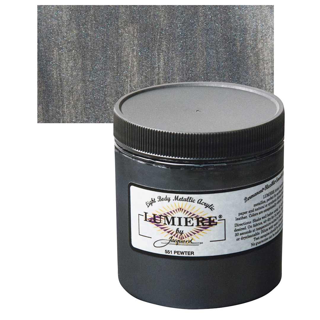 Open in modal - Jacquard Lumiere Acrylic - Pewter, 8 oz Jar and swatch