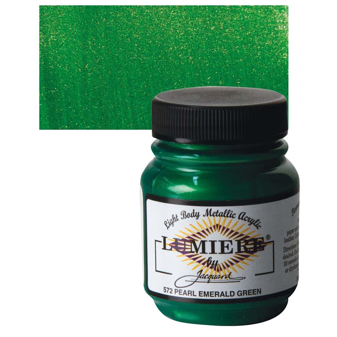 Open in modal - Jacquard Lumiere Acrylic - Pearlescent Emerald, 2.25 oz Jar and swatch