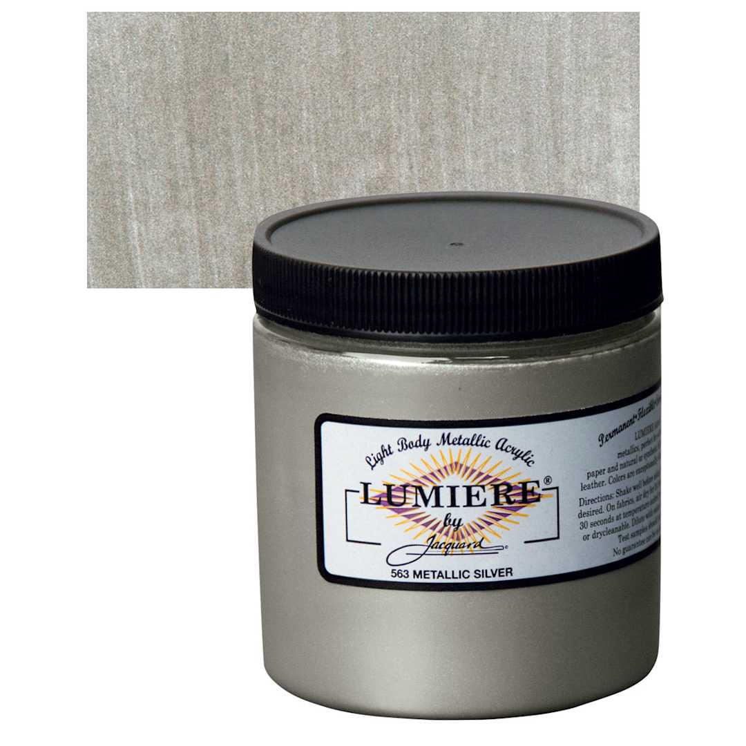 Open in modal - Jacquard Lumiere Acrylic - Metallic Silver, 8 oz Jar and swatch