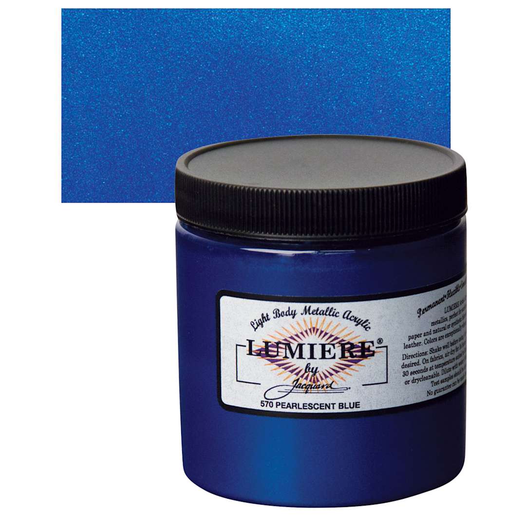 Open in modal - Jacquard Lumiere Acrylic - Pearlescent Blue, 8 oz Jar and swatch