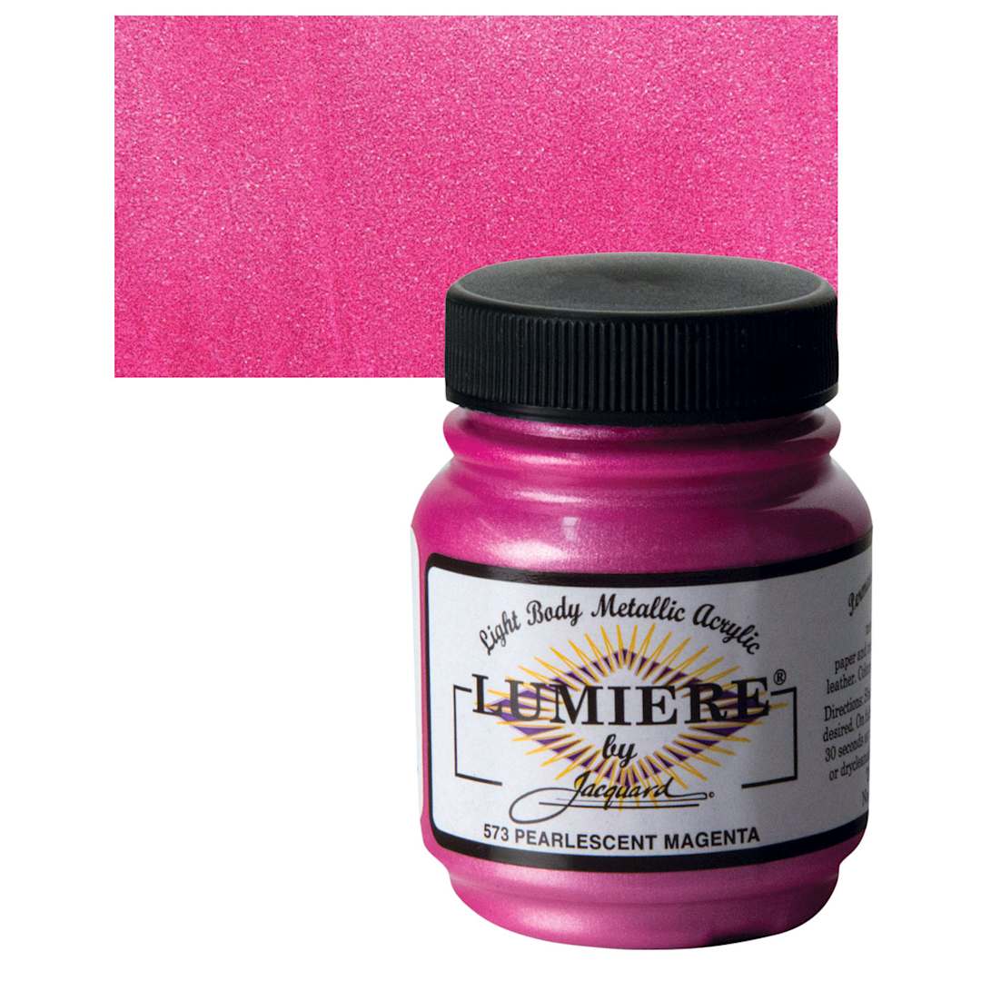 Open in modal - Jacquard Lumiere Acrylic - Pearlescent Magenta, 2.25 oz Jar and swatch