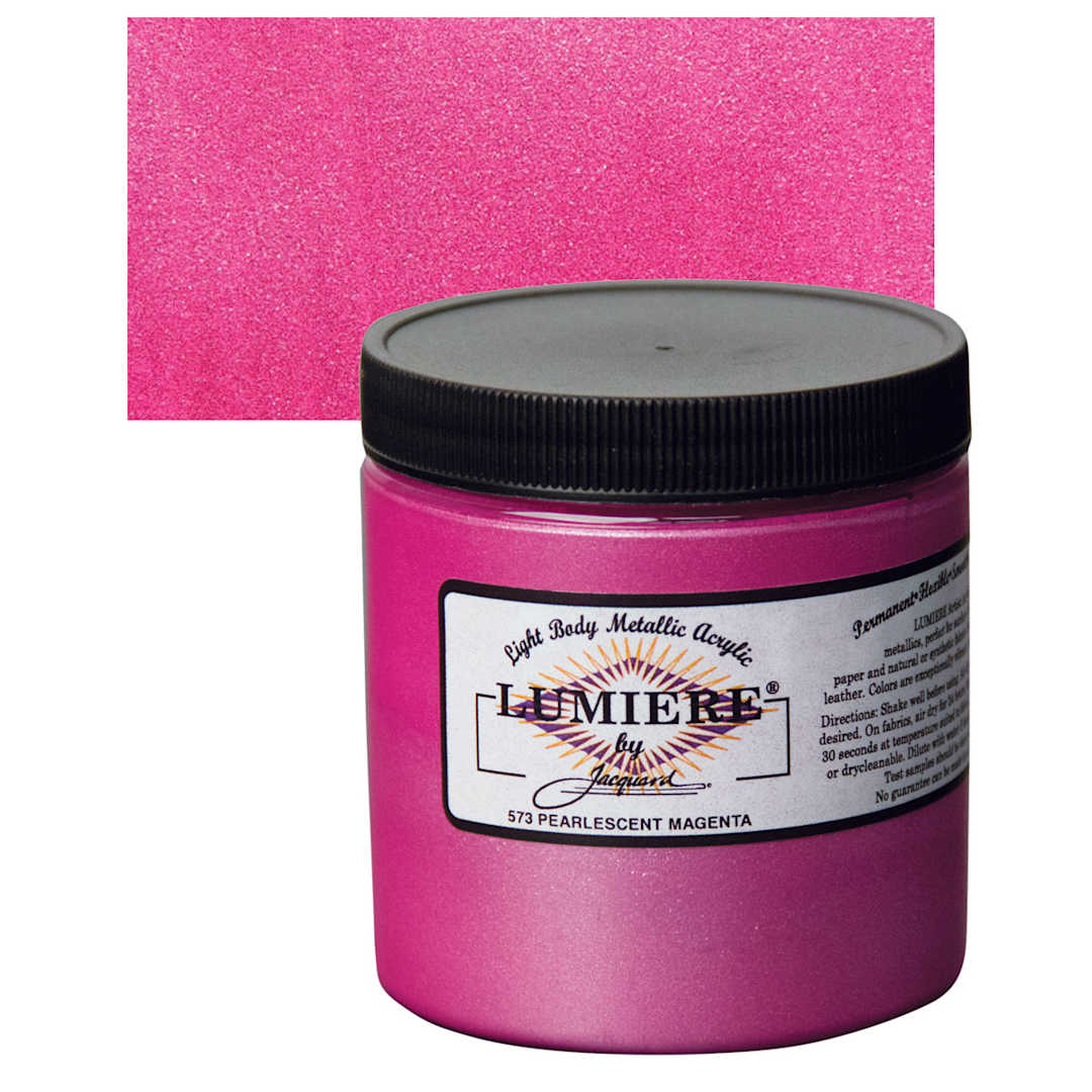 Open in modal - Jacquard Lumiere Acrylic - Pearlescent Magenta, 8 oz Jar and swatch