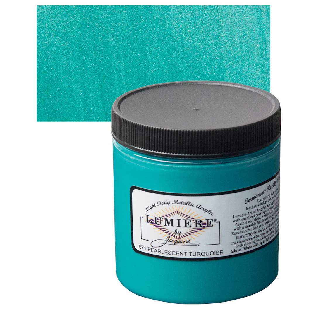 Open in modal - Jacquard Lumiere Acrylic - Pearlescent Turquoise, 8 oz Jar and swatch