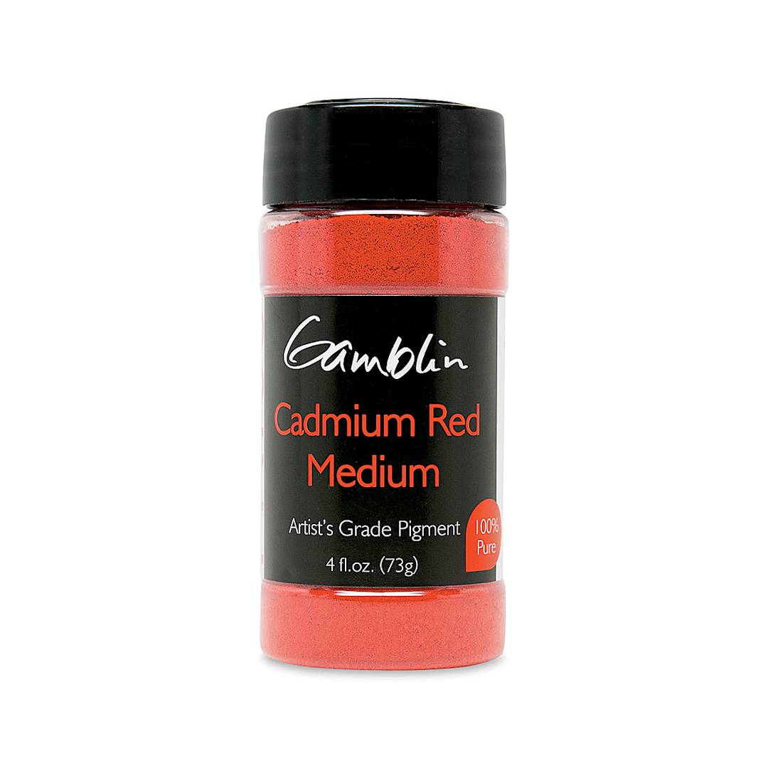 Open in modal - Gamblin Artist's Grade Pigments - Front view of 4 oz bottle of Cadmium Red Medium pigment