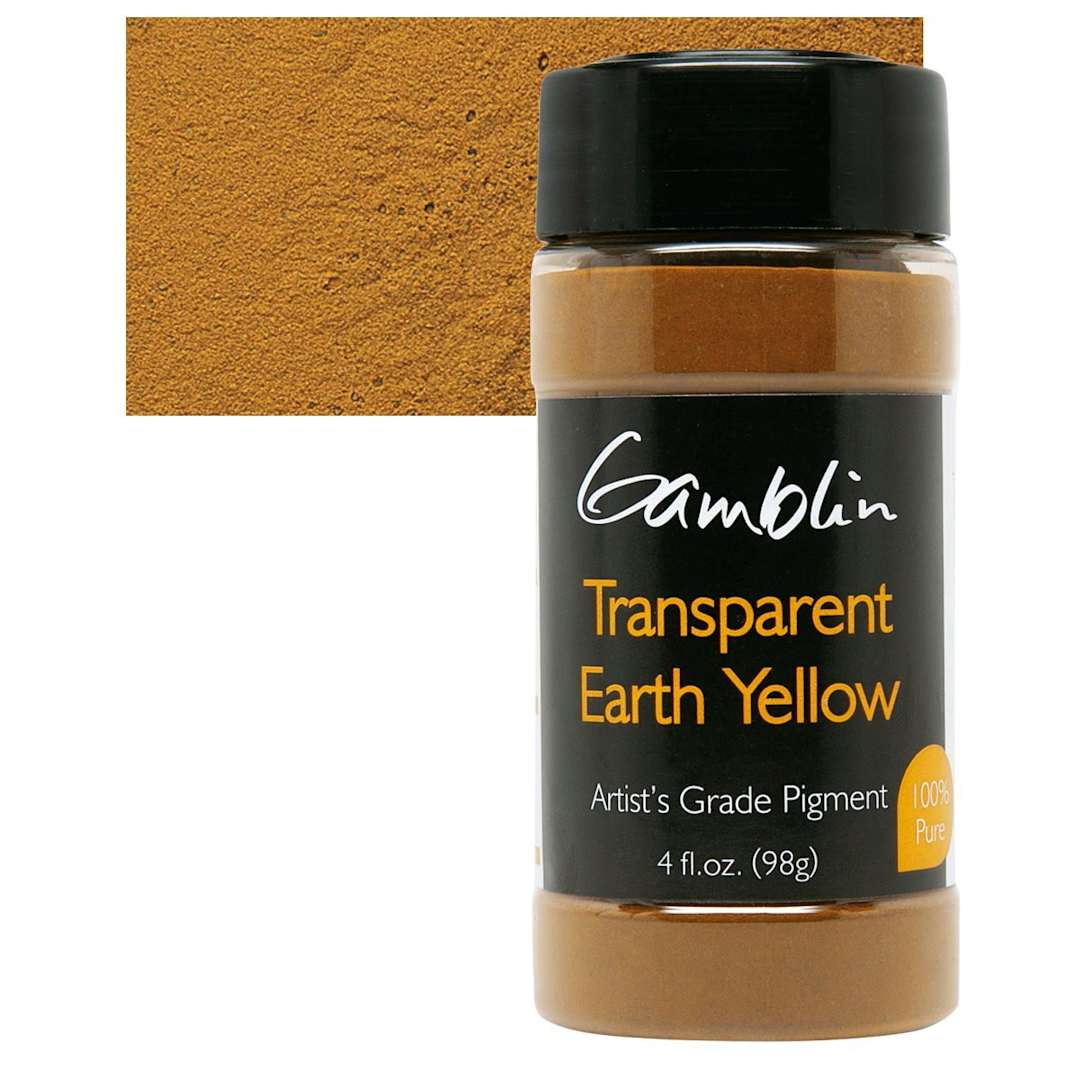 Open in modal - Gamblin Artist's Grade Pigment - Transparent Earth Yellow, 4 oz bottle and swatch