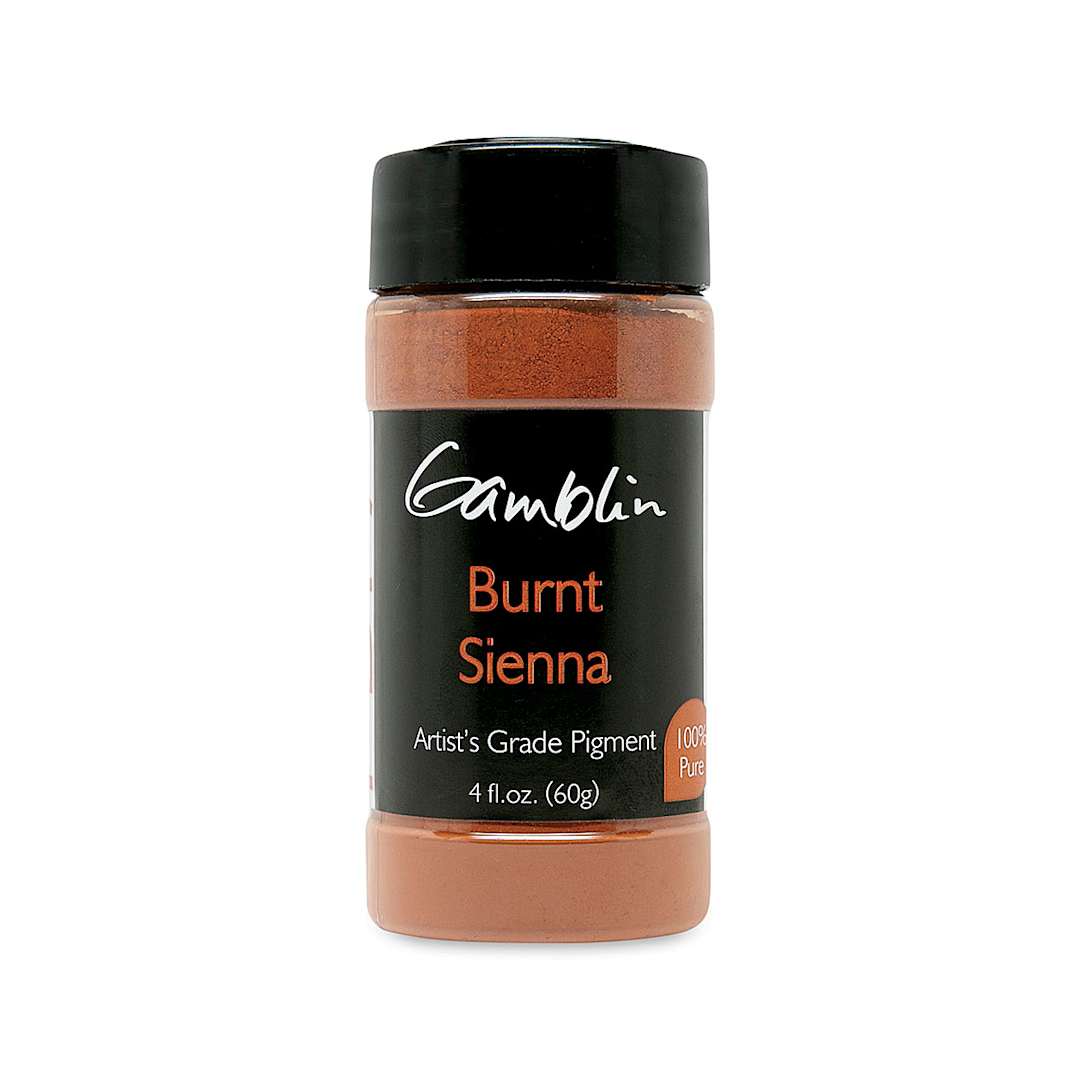Open in modal - Gamblin Artist's Grade Pigments - Front view of 4 oz bottle of Burnt Sienna pigment