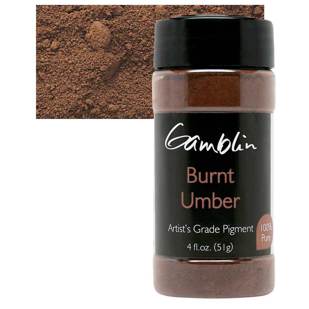 Open in modal - Gamblin Artist's Grade Pigment - Burnt Umber, 4 oz bottle and swatch