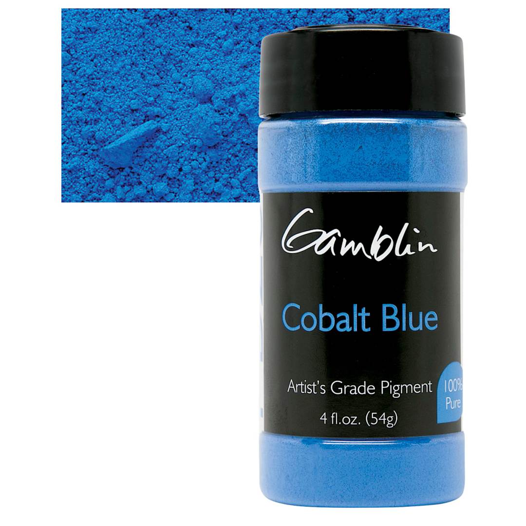 Open in modal - Gamblin Artist's Grade Pigment - Cobalt Blue, 4 oz bottle and swatch