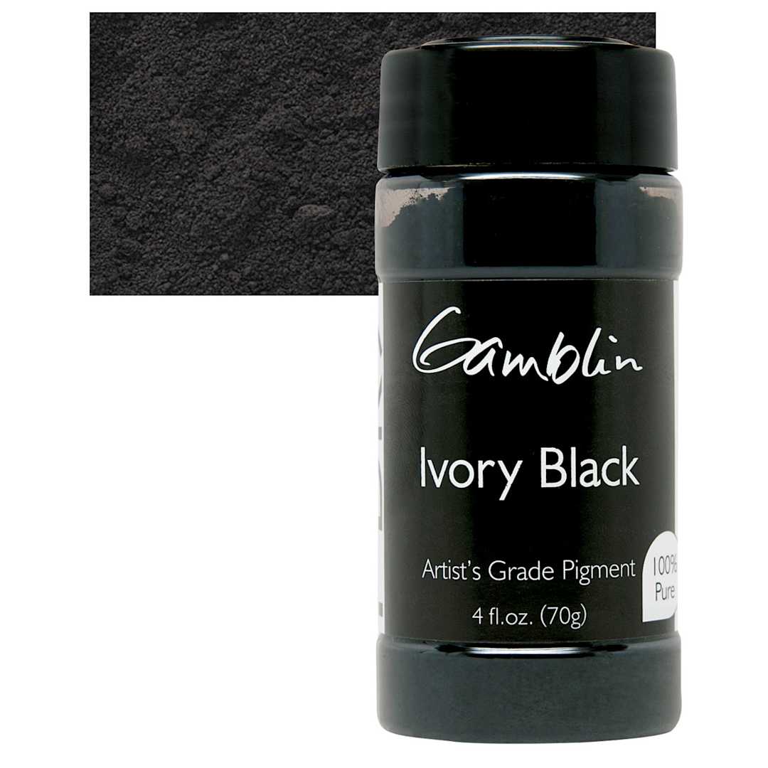 Open in modal - Gamblin Artist's Grade Pigment - Ivory Black, 4 oz bottle and swatch