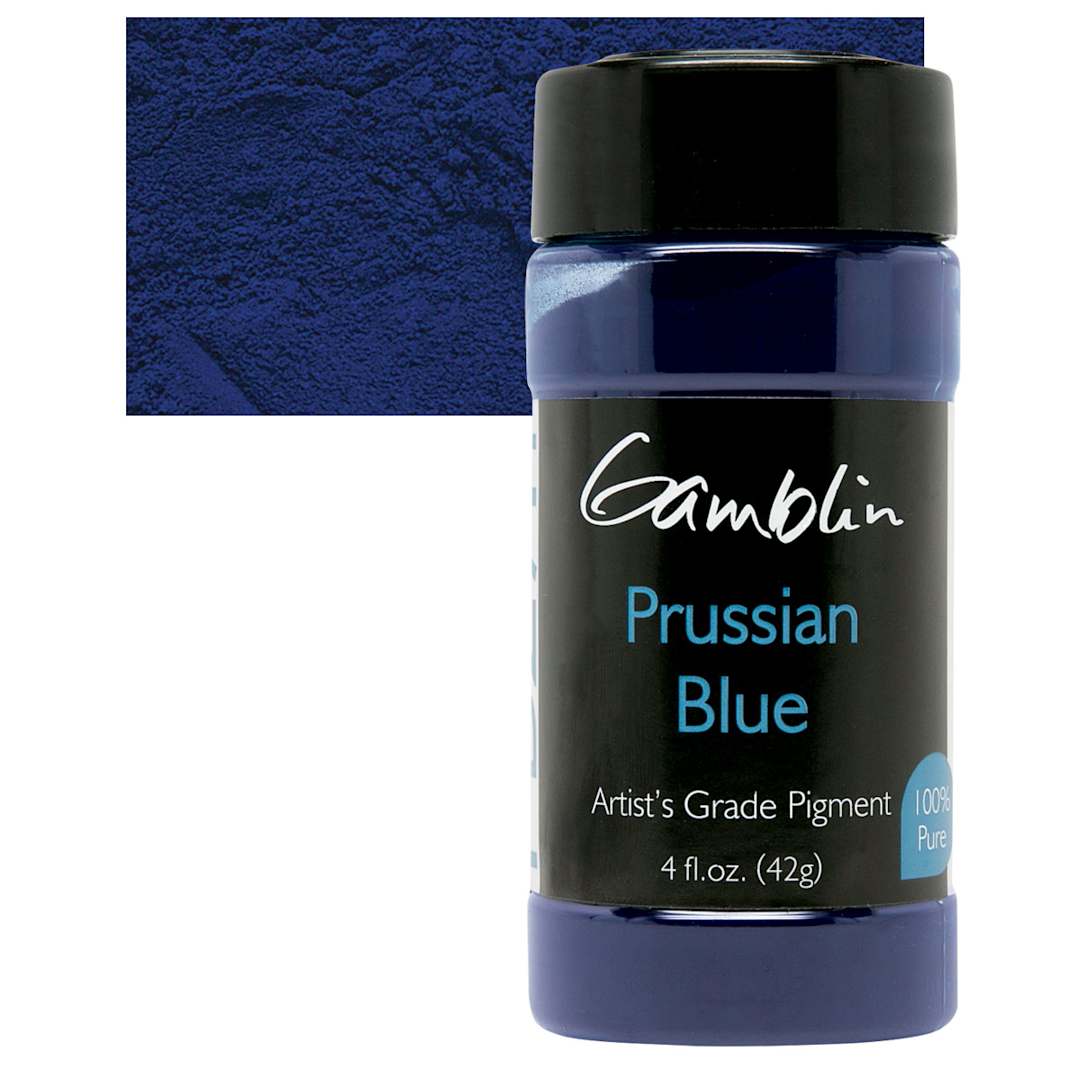 Open in modal - Gamblin Artist's Grade Pigment - Prussian Blue, 4 oz bottle and swatch
