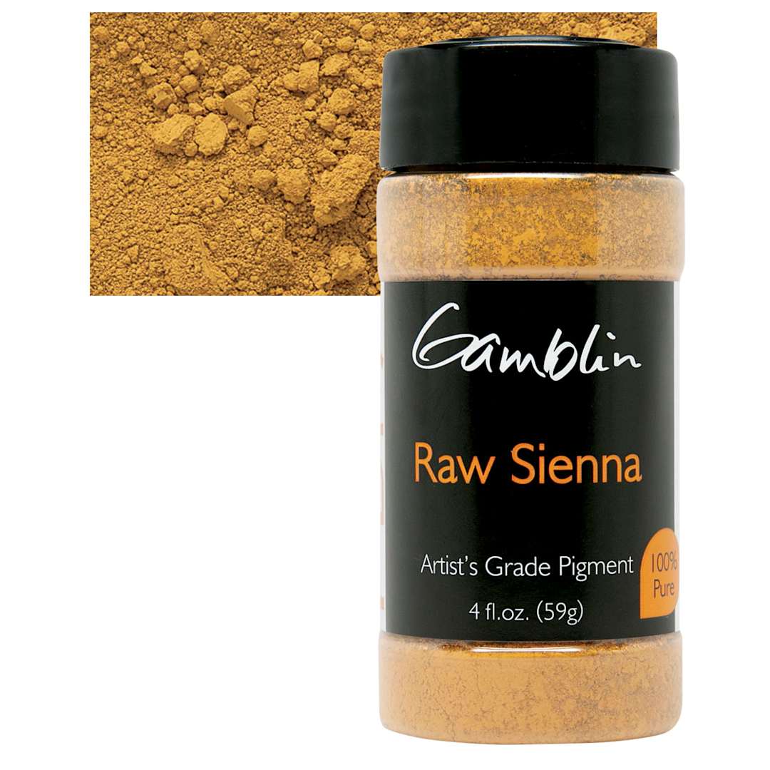 Open in modal - Gamblin Artist's Grade Pigment - Raw Sienna, 4 oz bottle and swatch